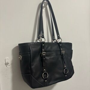 Coach East West Gallery Tote in black leather and silver detail
